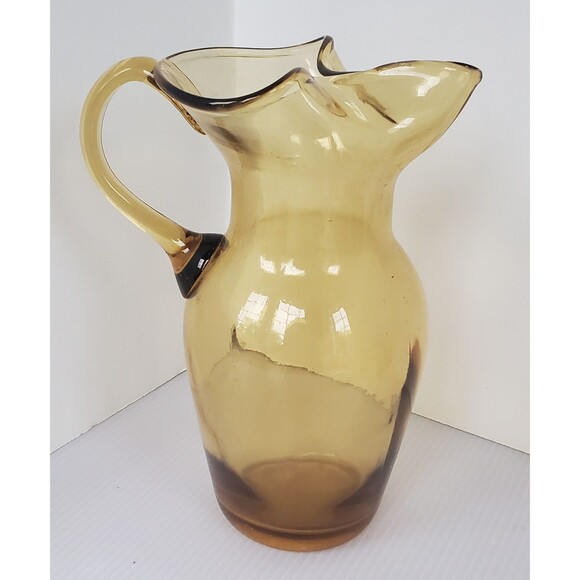 VIMAX Hand Blown Pitcher Art Glass Decorative Honey Yellow Pinched Pour MCM VTG - Picture 1 of 8